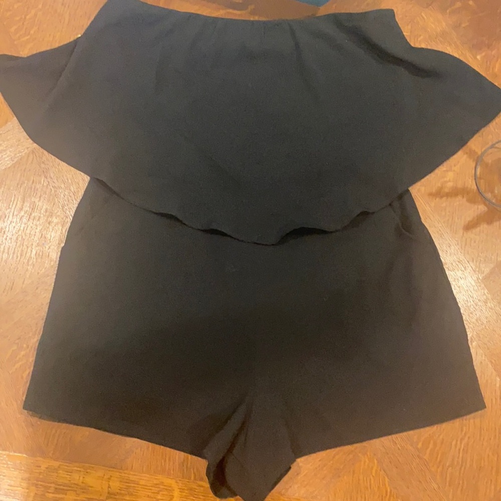 She + Sky Off The Shoulder Black Shorts Romper